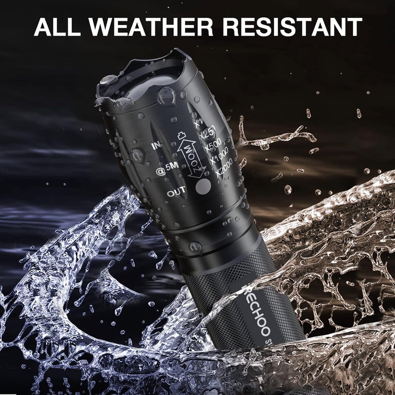 Rechoo Tactical Flashlight 4 Pack, Bright Zoomable LED Flashlight with High Lumens and 5 Modes, Waterproof Portable Pocket Flash Light for Emergency, Camping, and Outdoor Use - S1500 - Image 4